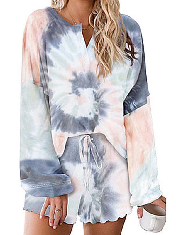 Women's Tie-dye Printed Long Sleeved Home Suit - INS | Online Fashion Free Shipping Clothing, Dresses, Tops, Shoes