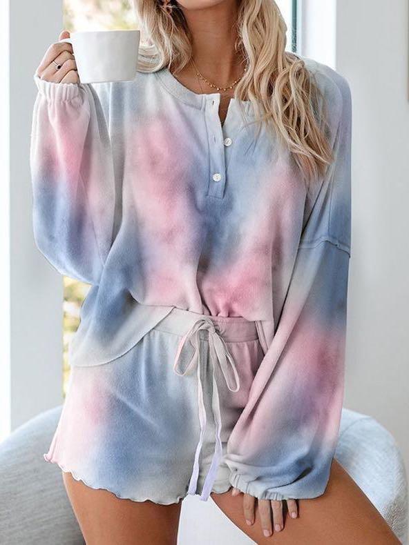 Women's Tie-dye Printed Long Sleeved Home Suit - INS | Online Fashion Free Shipping Clothing, Dresses, Tops, Shoes