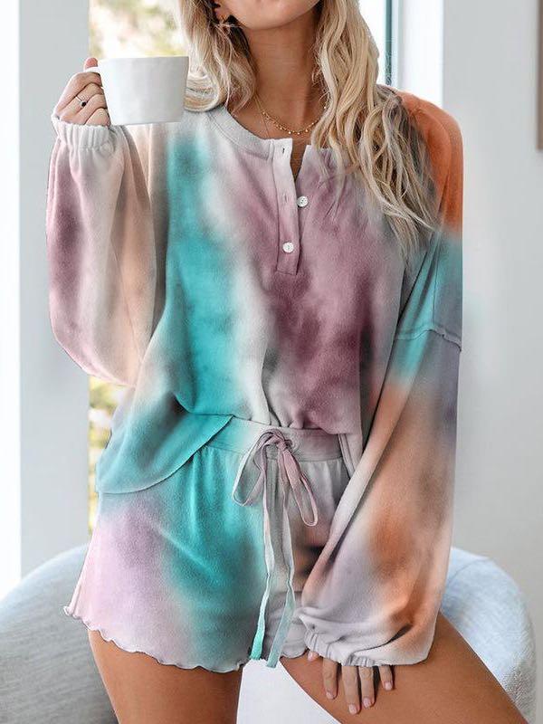 Women's Tie-dye Printed Long Sleeved Home Suit - INS | Online Fashion Free Shipping Clothing, Dresses, Tops, Shoes