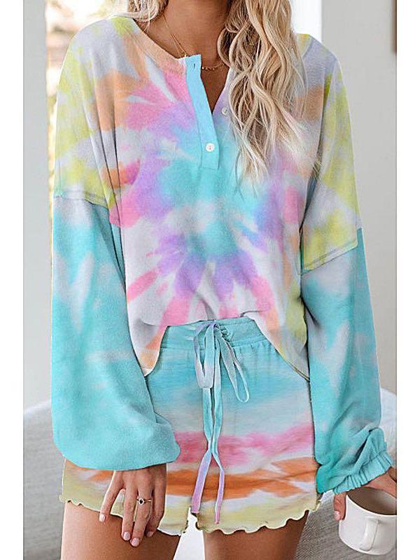 Women's Tie-dye Printed Long Sleeved Home Suit - INS | Online Fashion Free Shipping Clothing, Dresses, Tops, Shoes