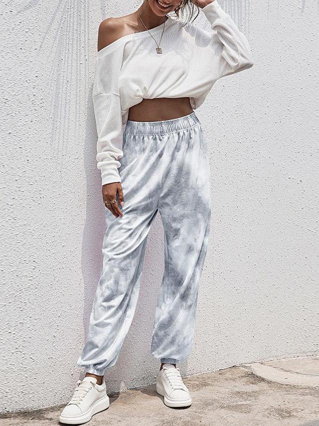 Women's Tie-Dye Relaxed Fit Jogger Sweatpant - Sport Pants - INS | Online Fashion Free Shipping Clothing, Dresses, Tops, Shoes - 14/05/2021 - 140521 - Color_Gray