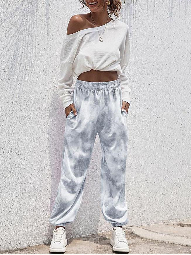 Women's Tie-Dye Relaxed Fit Jogger Sweatpant - Sport Pants - INS | Online Fashion Free Shipping Clothing, Dresses, Tops, Shoes - 14/05/2021 - 140521 - Color_Gray