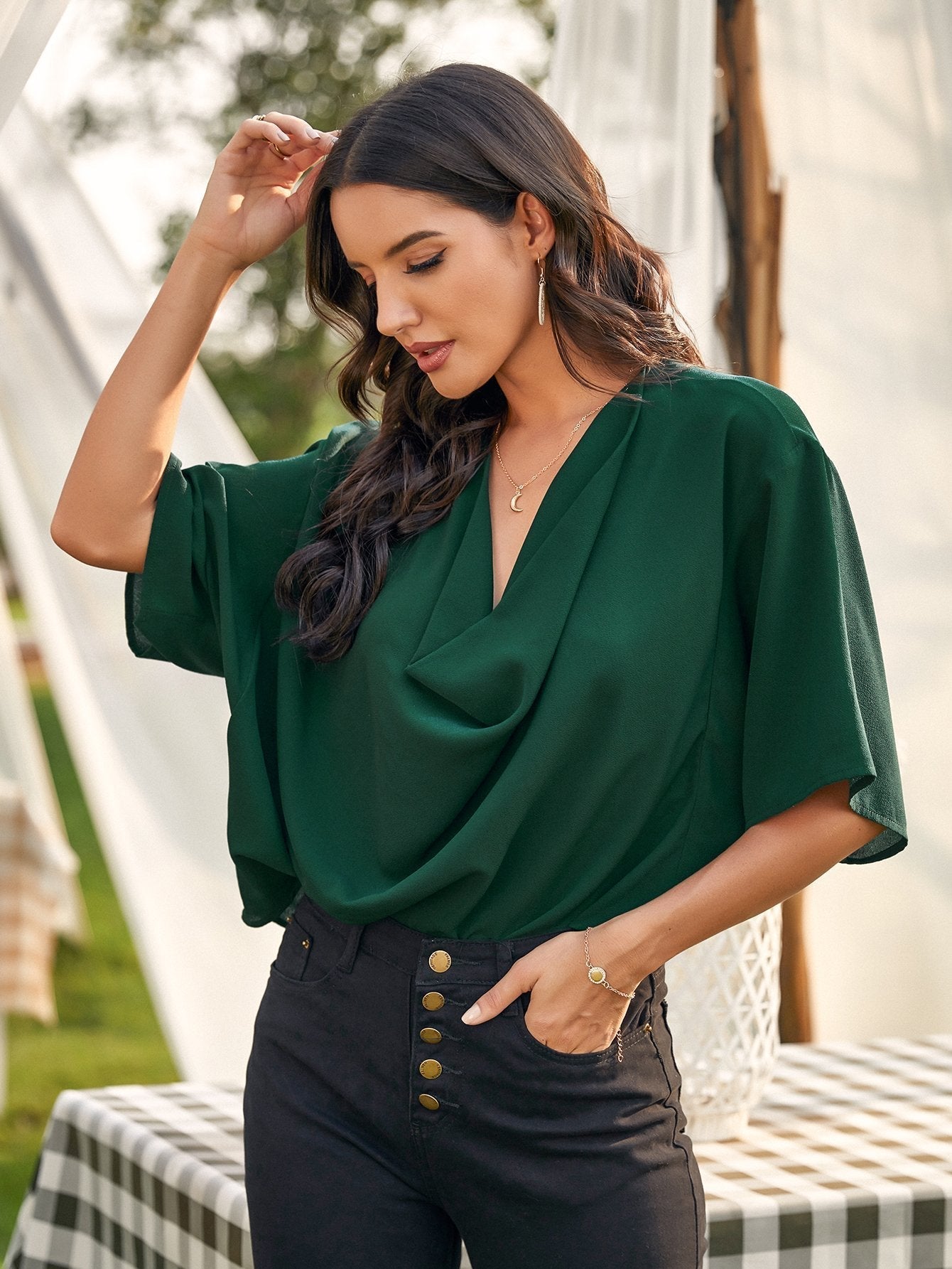 Women's V-neck Chic Shirt With Batwing Sleeves - INS | Online Fashion Free Shipping Clothing, Dresses, Tops, Shoes