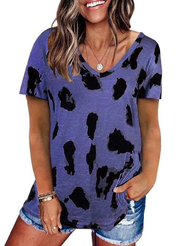 Women's V-Neck Leopard Print Loose T-Shirt - INS | Online Fashion Free Shipping Clothing, Dresses, Tops, Shoes