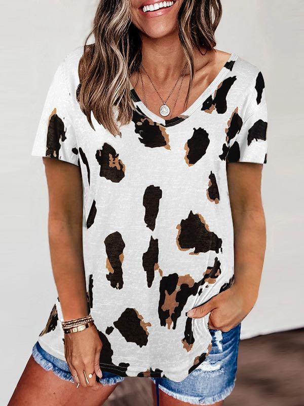 Women's V-Neck Leopard Print Loose T-Shirt - INS | Online Fashion Free Shipping Clothing, Dresses, Tops, Shoes