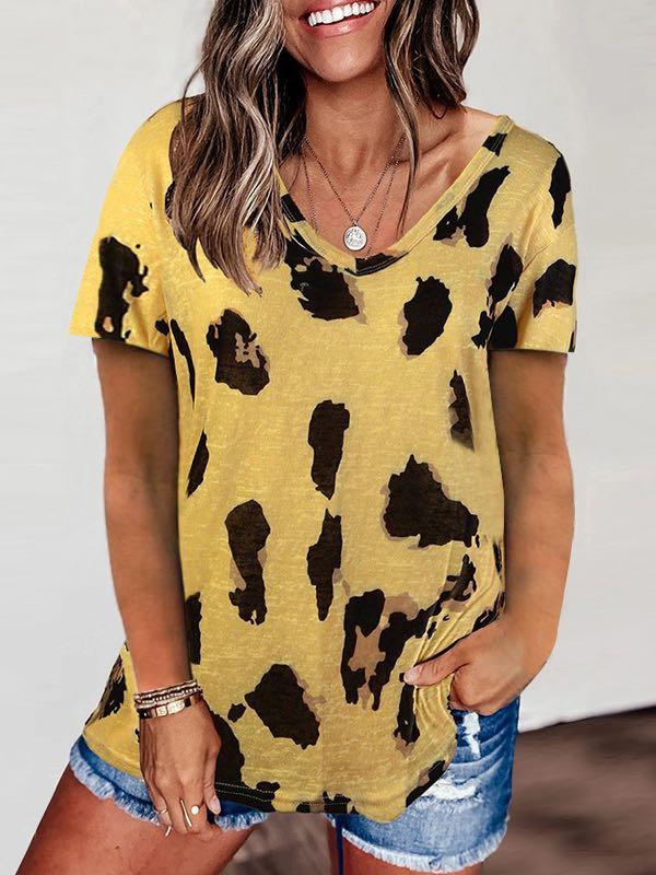 Women's V-Neck Leopard Print Loose T-Shirt - INS | Online Fashion Free Shipping Clothing, Dresses, Tops, Shoes