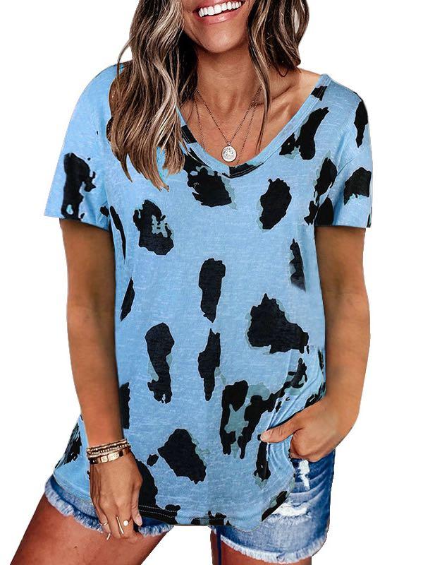 Women's V-Neck Leopard Print Loose T-Shirt - INS | Online Fashion Free Shipping Clothing, Dresses, Tops, Shoes