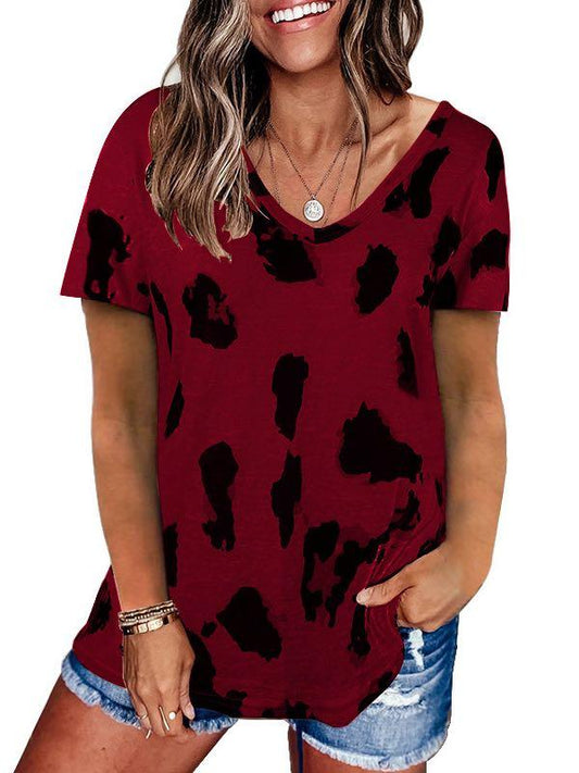 Women's V-Neck Leopard Print Loose T-Shirt - INS | Online Fashion Free Shipping Clothing, Dresses, Tops, Shoes