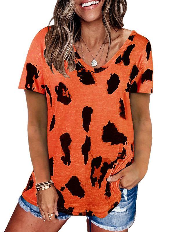 Women's V-Neck Leopard Print Loose T-Shirt - INS | Online Fashion Free Shipping Clothing, Dresses, Tops, Shoes