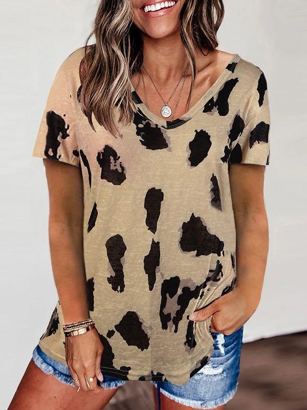 Women's V-Neck Leopard Print Loose T-Shirt - INS | Online Fashion Free Shipping Clothing, Dresses, Tops, Shoes