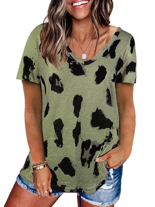 Women's V-Neck Leopard Print Loose T-Shirt - INS | Online Fashion Free Shipping Clothing, Dresses, Tops, Shoes