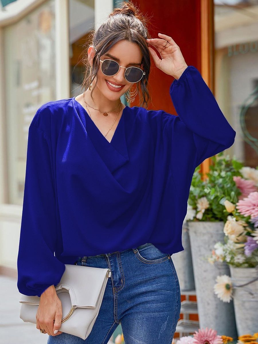 Women's V-neck Long-sleeved Loose Fitting Shirt - INS | Online Fashion Free Shipping Clothing, Dresses, Tops, Shoes