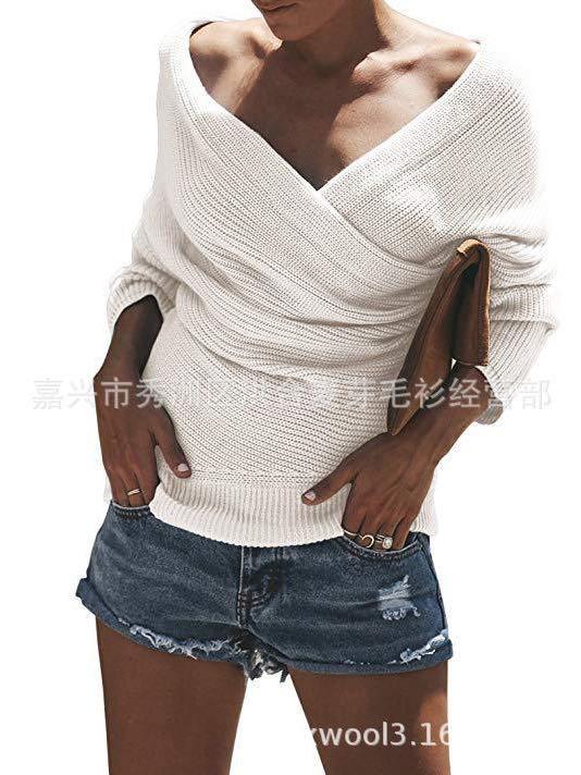 Women's V Neck Off Shoulder Sweater - INS | Online Fashion Free Shipping Clothing, Dresses, Tops, Shoes