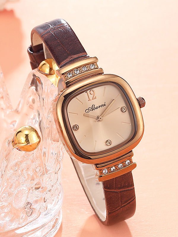 Women's Watches Waterproof Diamond Square Leather Strap Watch - Watches - Instastyled | Online Fashion Free Shipping Clothing, Dresses, Tops, Shoes - 24/03/2022 - All Accs & Jewelry - color-coffee