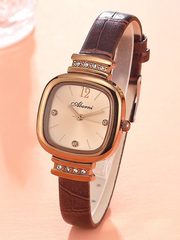 Women's Watches Waterproof Diamond Square Leather Strap Watch - Watches - Instastyled | Online Fashion Free Shipping Clothing, Dresses, Tops, Shoes - 24/03/2022 - All Accs & Jewelry - color-coffee