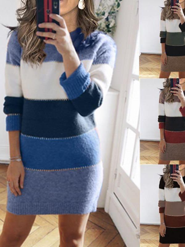 Women's Winter Patchwork Sweater Dress - INS | Online Fashion Free Shipping Clothing, Dresses, Tops, Shoes