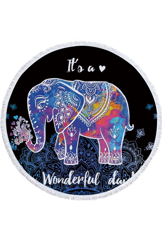 WONDERFUL DAY Tassel Elephant Fluffy Beach Towel