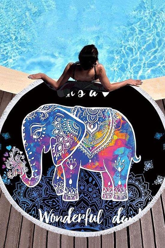 WONDERFUL DAY Tassel Elephant Fluffy Beach Towel