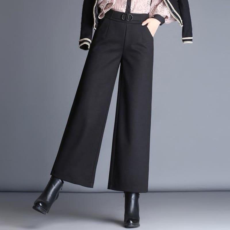 Woolen Nine Points Wide Leg Wild Thick Elastic High Waist Pants