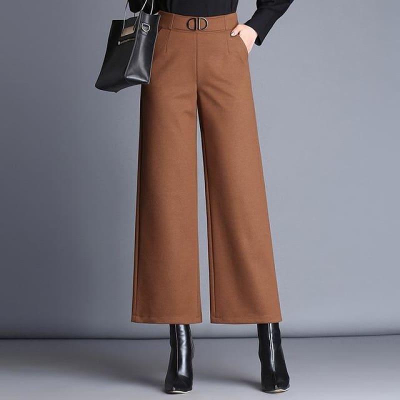 Woolen Nine Points Wide Leg Wild Thick Elastic High Waist Pants