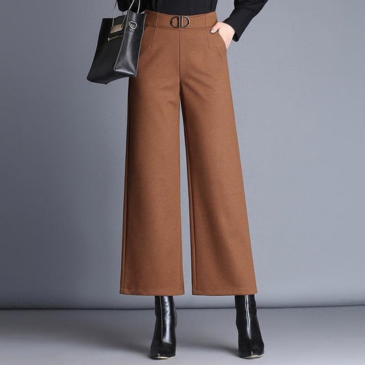 Woolen Nine Points Wide Leg Wild Thick Elastic High Waist Pants