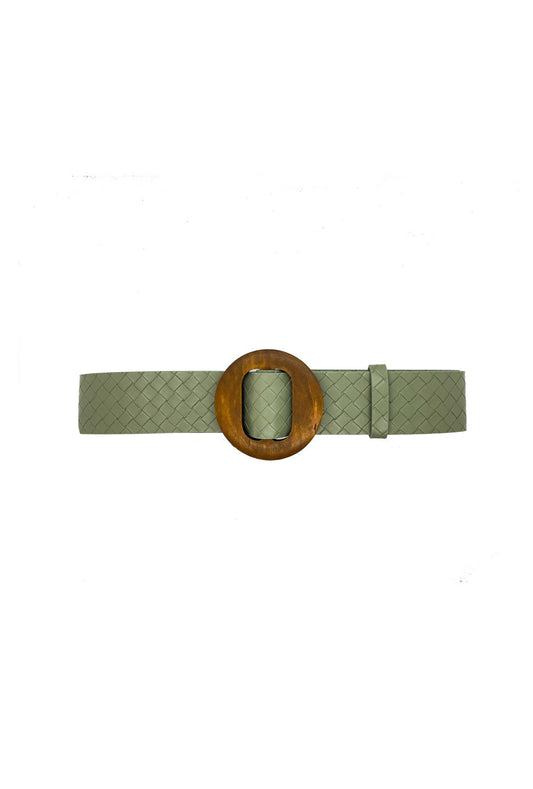 Woven Vegan Leather Belt - Green