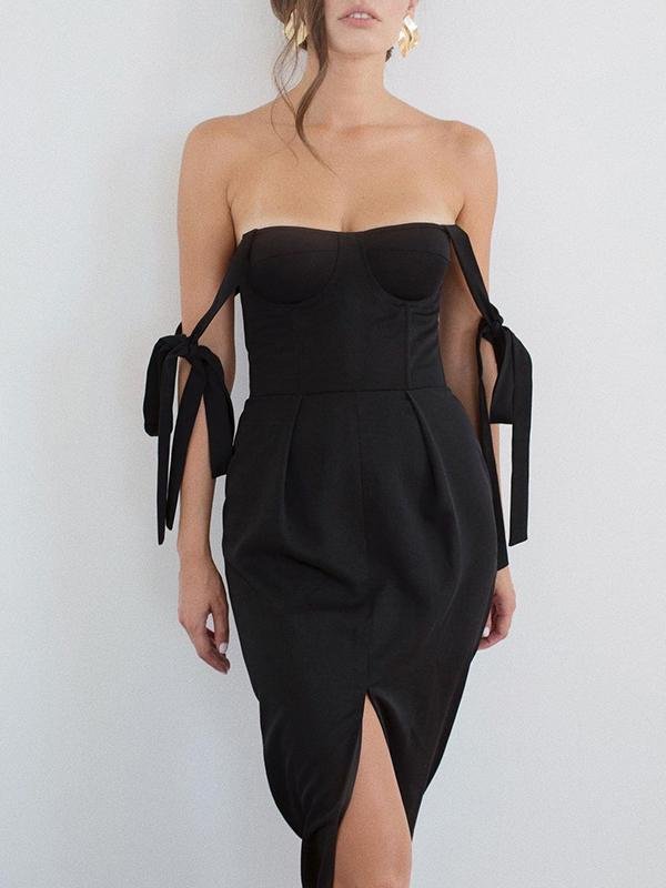 Wrap Chest Sling Tie Strappy Slit Midi Dress - Midi Dresses - INS | Online Fashion Free Shipping Clothing, Dresses, Tops, Shoes - 23/04/2021 - Catagory_Midi Dresses - Color_Black