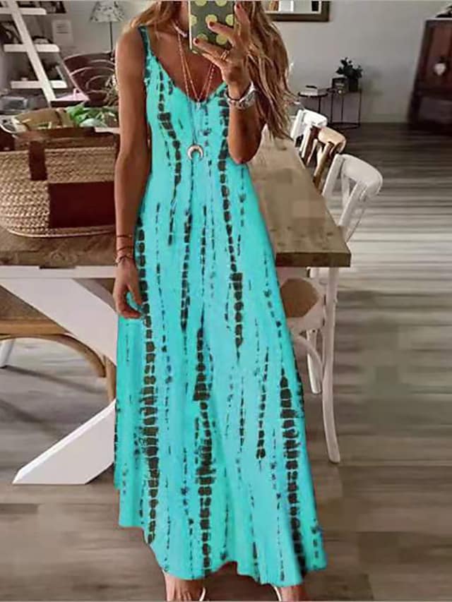 Women's Spaghetti Strap Dress Print Plus Size Maxi A Line Dress