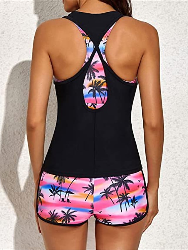 Women's Three Piece Swimsuit Open Back Crop Top Vest Swimsuit