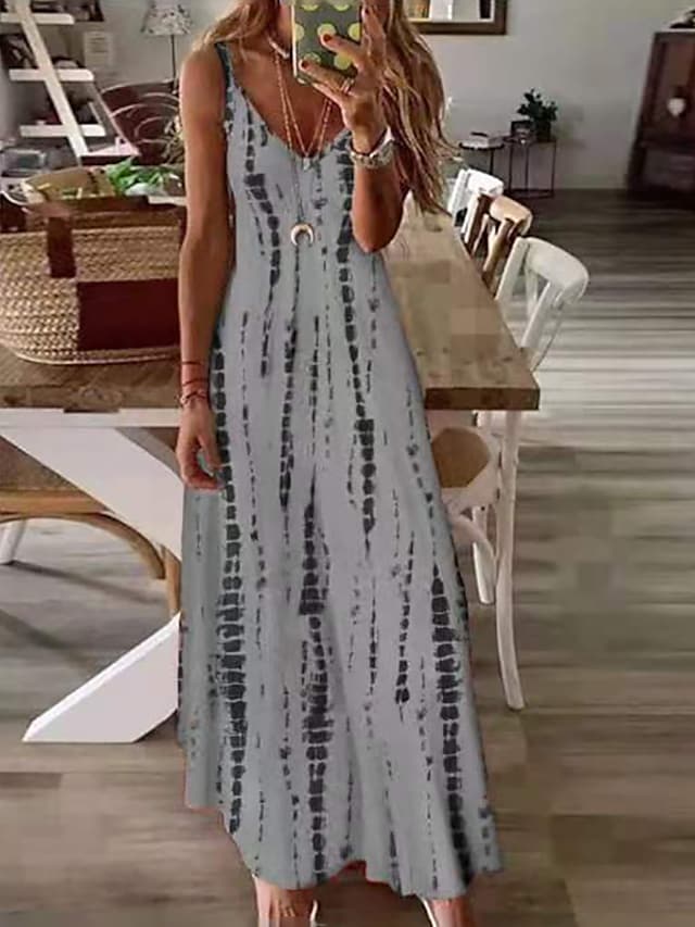 Women's Spaghetti Strap Dress Print Plus Size Maxi A Line Dress