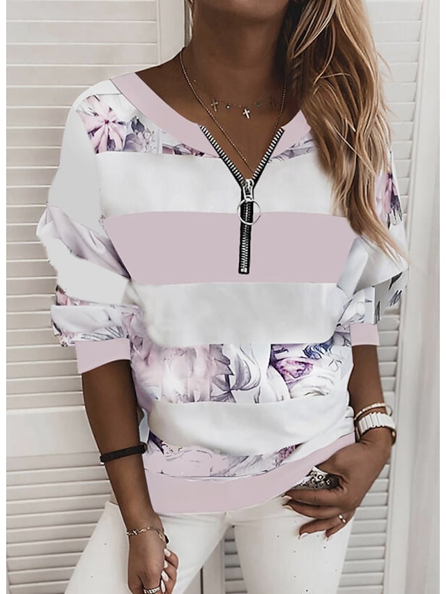 Women's Top Striped Colorblock V-Neck Long Sleeve Loose Tops