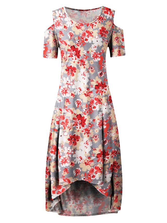 Women's Swing Dress Floral Round Neck Off The Shoulder Short Sleeve Maxi Dress