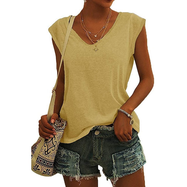 Women's Vest Sleeveless V-neck Casual Loose Solid Color Tank Tops