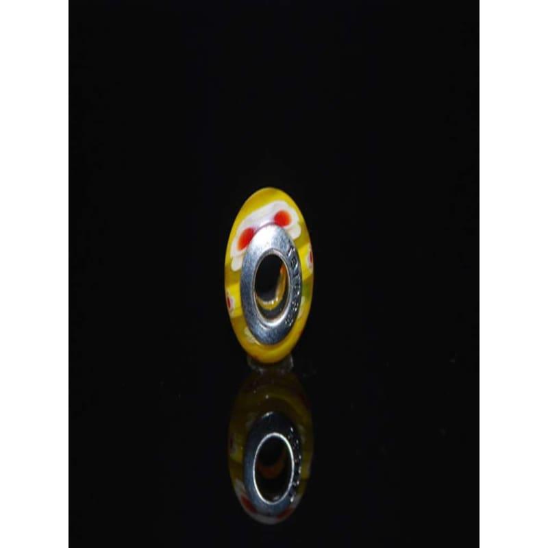 Yellow and Red Dot Murano Charm Bead