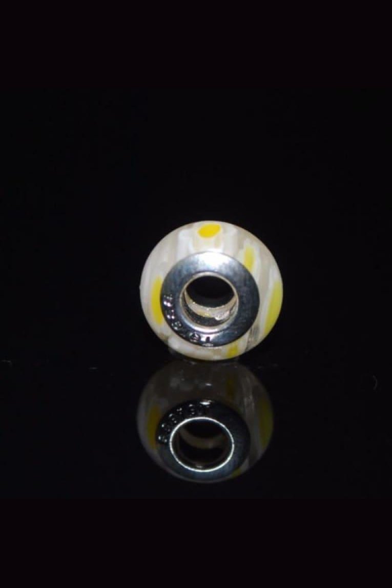 Yellow and  White Murano Glass Charm bead