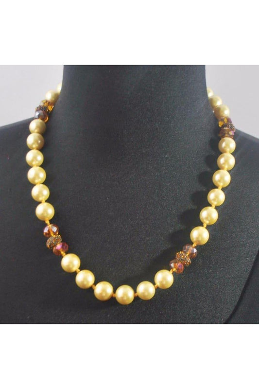 Yellow Shell  Pearls with Copper Rhinestone Accent Necklace