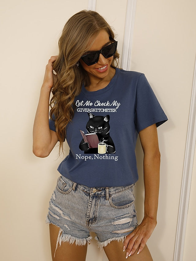 Women's T-shirts Cat Painting Round Neck Short Sleeve Pullover Tops