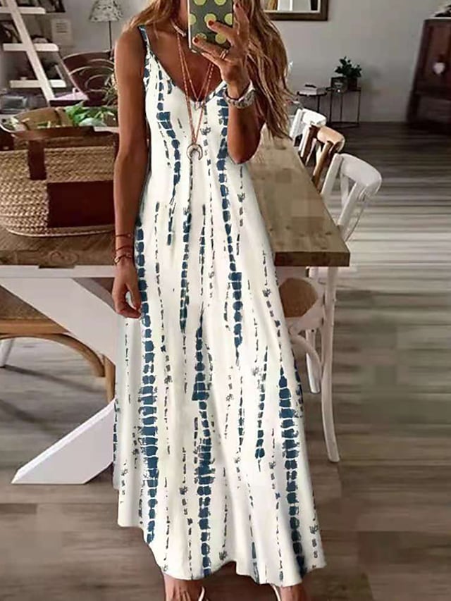 Women's Spaghetti Strap Dress Print Plus Size Maxi A Line Dress