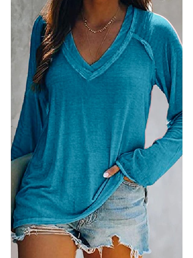 Women's T-Shirt Solid Colored V-Neck Basic Casual Tops