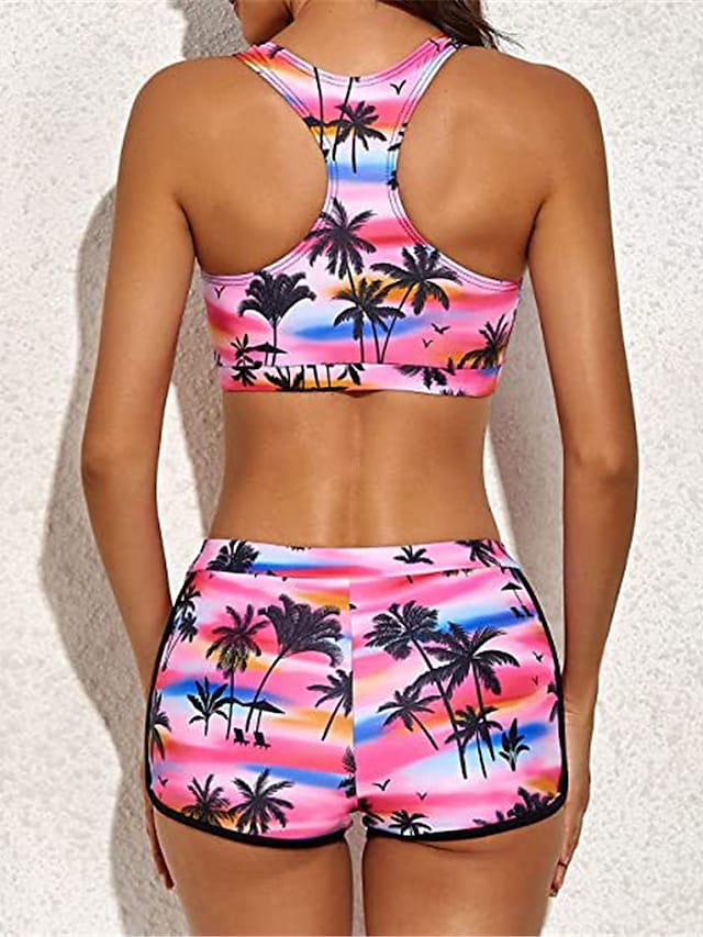 Women's Three Piece Swimsuit Open Back Crop Top Vest Swimsuit