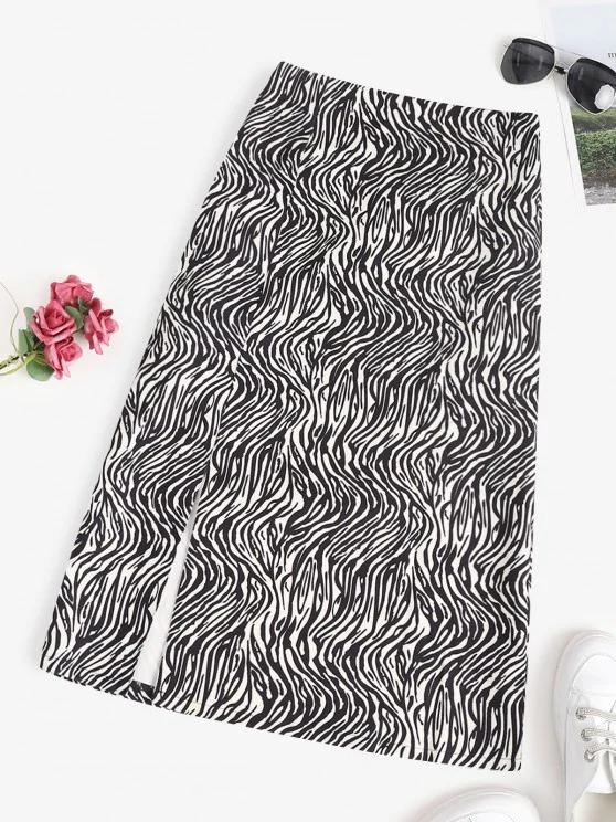 Zebra Animal Pattern Slit Midi Skirt - INS | Online Fashion Free Shipping Clothing, Dresses, Tops, Shoes