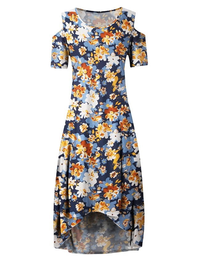 Women's Swing Dress Floral Round Neck Off The Shoulder Short Sleeve Maxi Dress