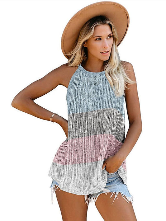 Women's Tank Top Color Block Stitching Halter Casual Streetwear Tops