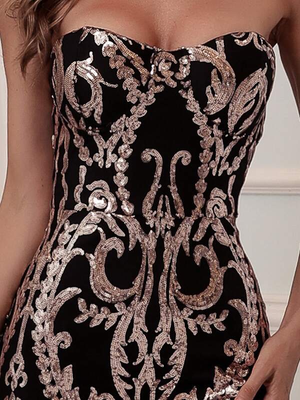 Zip Back Damask Sequin Prom Dress - INS | Online Fashion Free Shipping Clothing, Dresses, Tops, Shoes