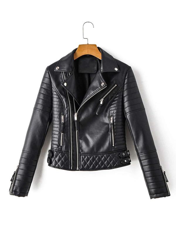 Zip Detail Lapel Neck PU Moto Jacket - INS | Online Fashion Free Shipping Clothing, Dresses, Tops, Shoes