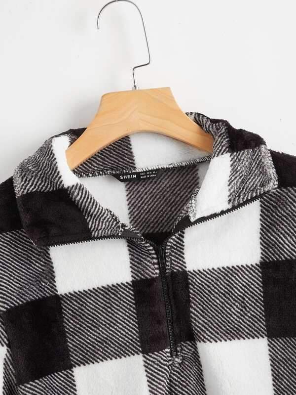 Zip Half Placket Buffalo Plaid Pullover - INS | Online Fashion Free Shipping Clothing, Dresses, Tops, Shoes