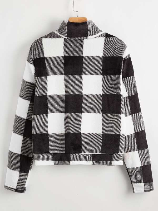 Zip Half Placket Buffalo Plaid Pullover - INS | Online Fashion Free Shipping Clothing, Dresses, Tops, Shoes