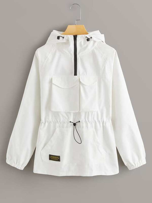 Zip Half Pocket Front Drawstring Windbreaker Jacket - INS | Online Fashion Free Shipping Clothing, Dresses, Tops, Shoes