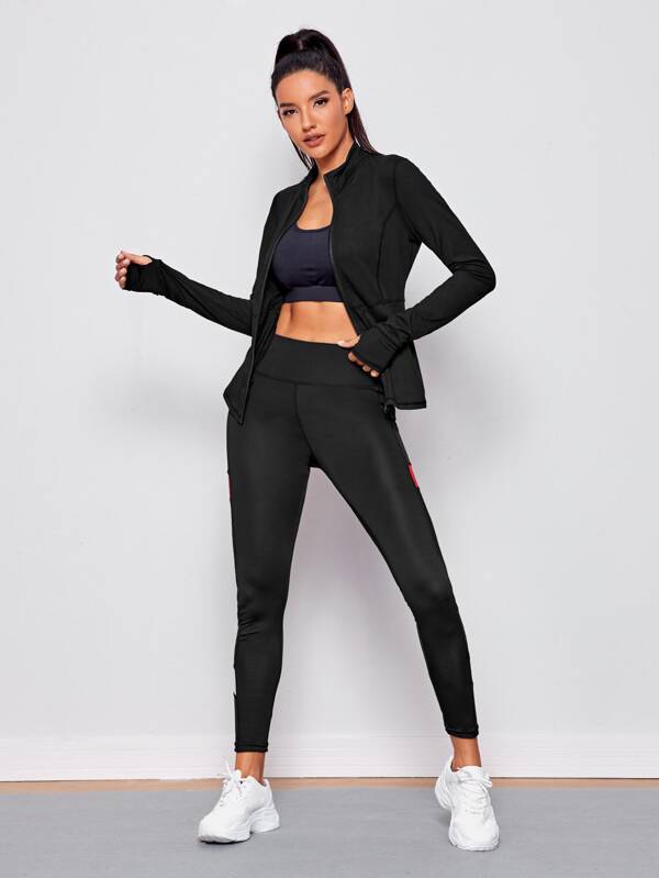 Zip Up Pocket Side Sports Jacket With Thumb Holes - INS | Online Fashion Free Shipping Clothing, Dresses, Tops, Shoes