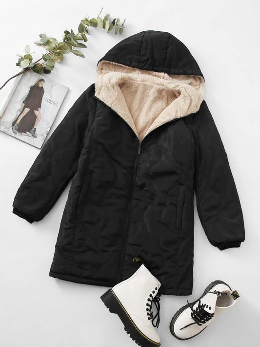 Zip Up Sherpa Lined Hooded Coat - INS | Online Fashion Free Shipping Clothing, Dresses, Tops, Shoes